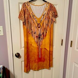 Bohemian Fringe Dress in Orange and Red